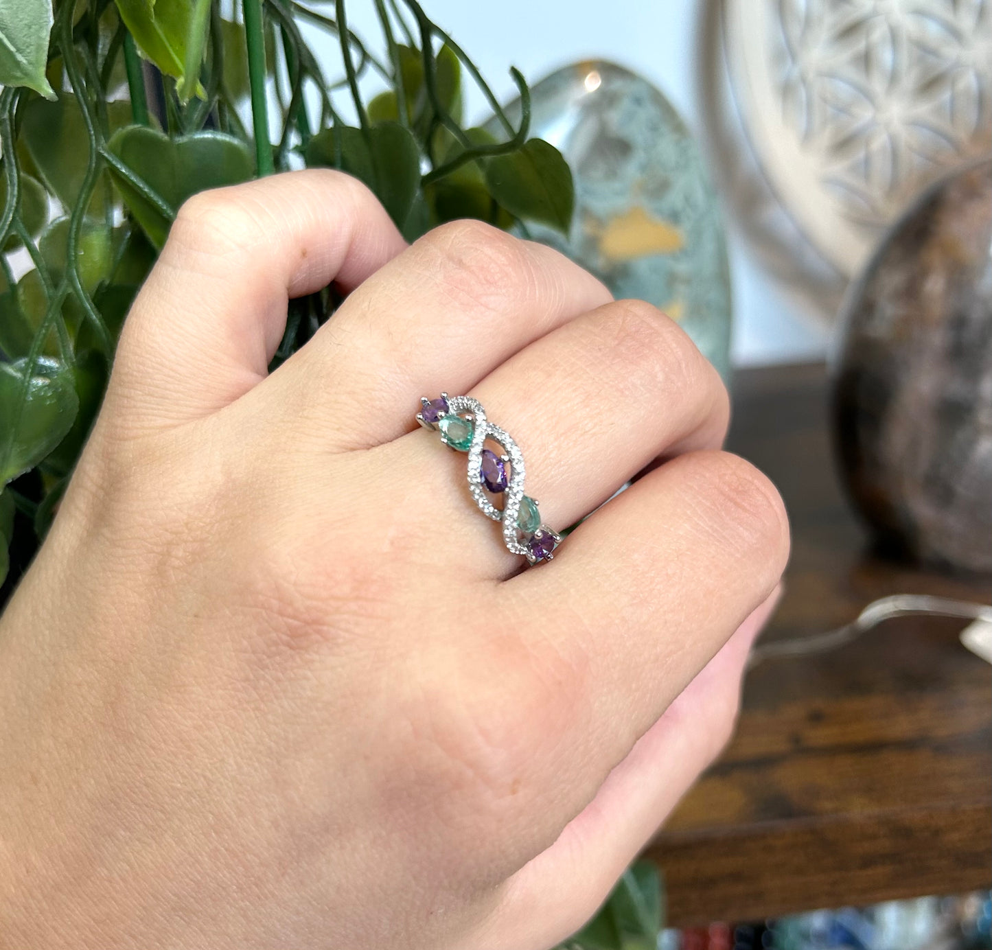 Bague améthyste et fluorite