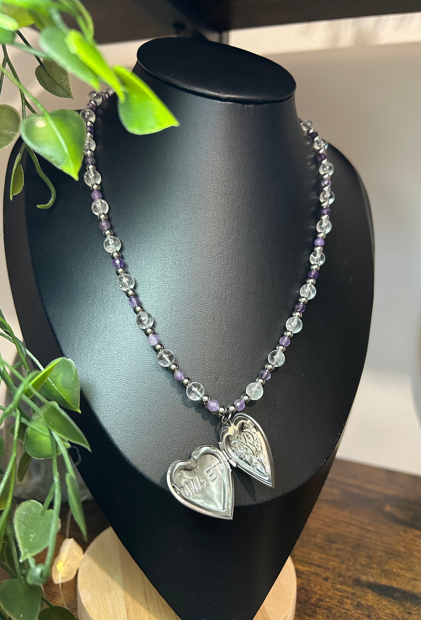 Collier améthyste et cristal