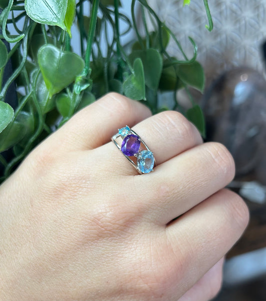Bague améthyste et topaze