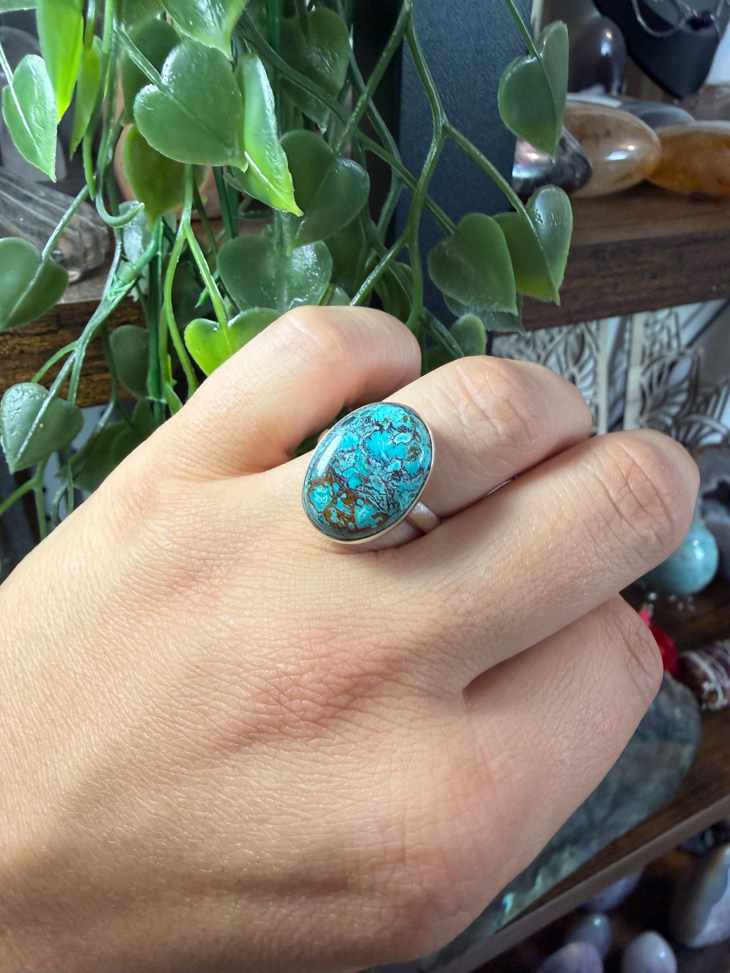 Bague chrysocolle ajustable en argent