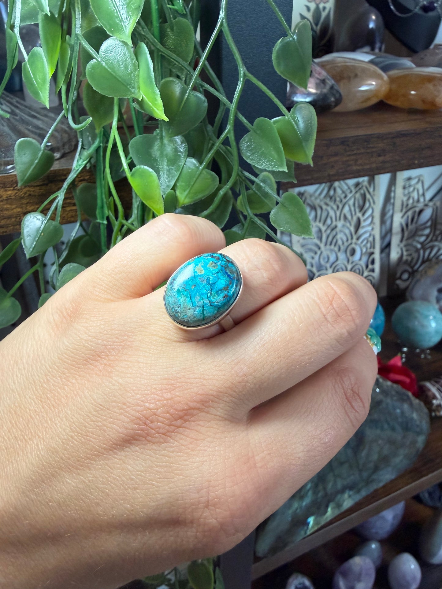 Bague chrysocolle ajustable en argent